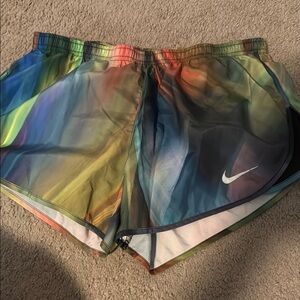 Nike Blue and Green Athletic Shorts with Curved Hems